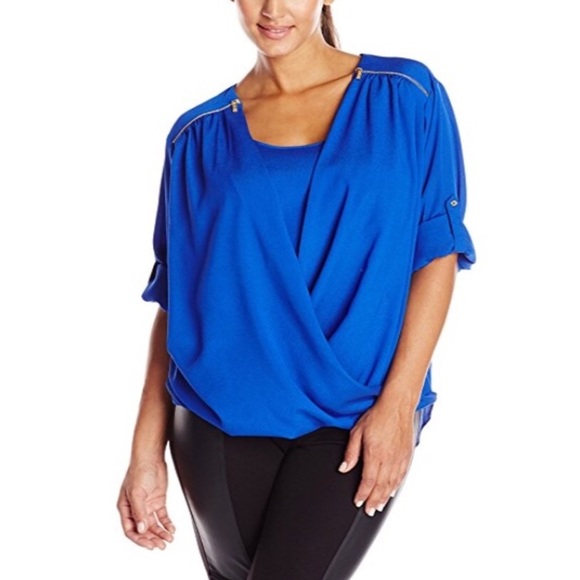 Calvin Klein Turquoise Faux Wrap Top Size Medium - Picture 2 of 9